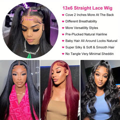 Straight Lace Front Wigs Human Hair 13X6 HD Lace Front Human Hair Wigs for Black Women Transparent Glueless Brazilian Lace Frontal Wig 180% Density Pre Plucked with Baby Hair Hairline (28Inch)