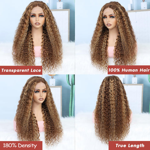 Highlight Ombre 13×4HD Lace Front Wig Human Hair 5/27 Honey Blonde Deep Wave Wig