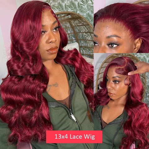 99J Burgundy Lace Front Human Hair Wig Body Wave Red Colored Wigs Brazilian 13X4 