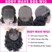 Short Bob Body Wave Lace Front Wigs for Black Women Human Hair Glueless 4X4 HD Lace Closure Wig Pre Plucked Wet and Wavy Brazilian Virgin Hair Natural Color 14Inch