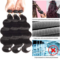 Body Wave 3 Bundles with Closure (18 20 22+16) 100% Unprocessed Brazilian Body Wave Human Hair Bundles with 4X4 Lace Closure Free Part Natural Color