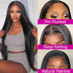 Straight Lace Front Wigs Human Hair 13X4 HD Transparent Lace Frontal Human Hair Wigs for Black Women Brazilian Glueless Wigs Hair Lace Frontal Wig 180% Density Pre Plucked with Baby Hair (28 Inch)