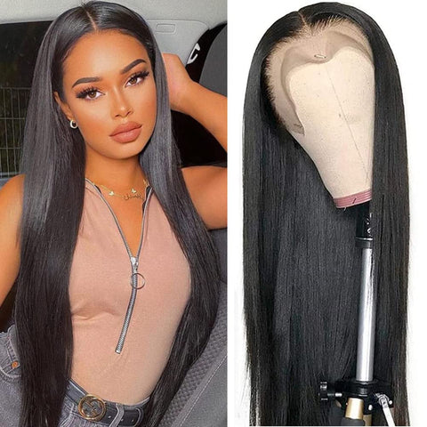 HD Straight Lace Front Human Hair Wigs 13X4X0.5 T Shape Middle Part 150% Density Brazilian Lace Frontal Wigs for Black Women (26Inch, Natural Color)