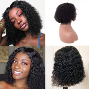 Short Bob Wigs 4X4 Lace Closures Human Hair Wigs Brazilian Curly Lace Front Wigs Pre Plucked Natural Black Color Curly Bob Wig Lace Front Wigs Middle Part Short Bob Wigs 8 Inches