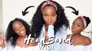 Headband Wig Human Hair Glueless Black Human Hair Wigs for Black Women Deep Curly Headband Wig Brazilian Virgin Remy (16 Inch,150% Density,Natural Black)