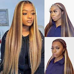 13X4 Highlight Straight 4/27 Ombre HD Transparent Lace Front Wigs Human Hair for Black Women Pre Plucked 200% Density Brazilian Straight Human Hair Wigs with Baby Hair(24Inch, 4/27-Straight)