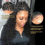 T-Part Deep Wave Lace Front Wig Human Hair for Black Women 13X4X1 Middle Part Curly Medium Brown Lace Wig with Baby Hair 150 Density Brazilian Hair Wigs 10 Inch Natural Color