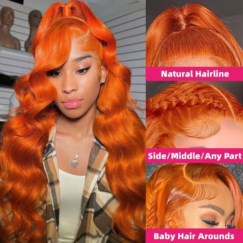 30 Inch Ginger Orange Body Wave Lace Frontal Wig HD 13X4 Lace Front Wig Glueless Lace Wigs Brazilians Human Hair