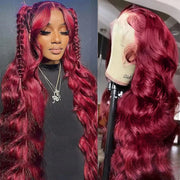 99J Burgundy Lace Front Human Hair Wig Body Wave Red Colored Wigs Brazilian 13X4 