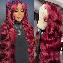 99J Burgundy Lace Front Human Hair Wig Body Wave Red Colored Wigs Brazilian 13X4 