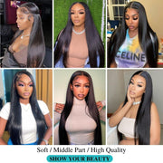 HD Straight Lace Front Human Hair Wigs 13X4X0.5 T Shape Middle Part 150% Density Brazilian Lace Frontal Wigs for Black Women (26Inch, Natural Color)