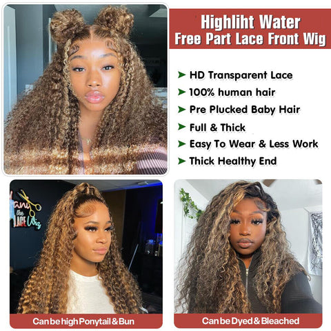 Highlight Ombre 13×4HD Lace Front Wig Human Hair 5/27 Honey Blonde Deep Wave Wig