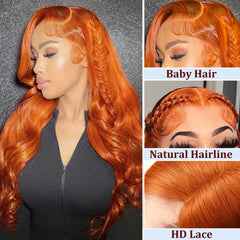 Ginger Orange Glueless Wigs 13×4 Body Wave Lace Front Wig Human Hair Pre Plucked