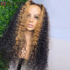 28In Highlight Ombre Deep Wave 13X6 Lace Front Human Hair Wigs Pre Plucked Water Wave Wig Remy Brazilian Hair Wigs for Women