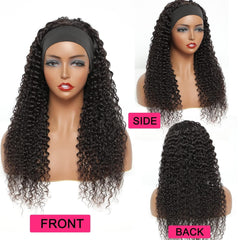 Headband Wig Human Hair Water Wave Headband Wig for Black Women Human Hair Brazilian Virgin Wet and Wavy None Lace Front Wigs Machine Made Wigs 14Inch