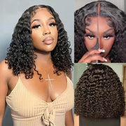 Hair Wear and Go Glueless Wigs Bob Wigs Human Hair Pre Plucked Water Wave Lace Front Wigs Human Hair Upgraded No Glue Transparent Lace Closure Wigs Human Hair for Women Natural Black 10 Inch