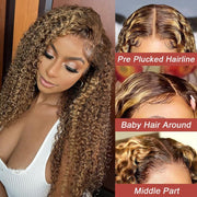 Highlight Ombre 13×4HD Lace Front Wig Human Hair 5/27 Honey Blonde Deep Wave Wig