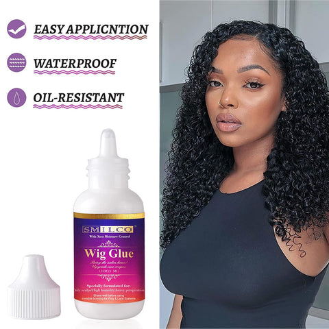 Strong Hold Waterproof Lace Wig Glue - 1.3OZ Transparent Hair Adhesive for Lace Front Wigs, Super Hold Waterproof Glue, Easy to Remove & Quick Dry