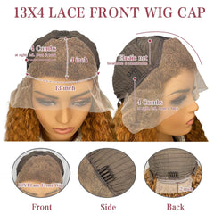 18" Honey Blonde Curly Lace Front Wig Human Hair Pre Plucked 180 Density Glueless Wig Bright Brown Curly Wigs 13X4 HD Lace Blonde Deep Wave Human Hair Wigs for Black Women with Natural Hairline