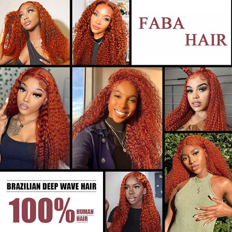 Ginger Orange Deep Wave Wigs Human Hair Colored 13X4 HD Curly Lace Frontal Wig