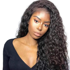 Deep Wave 13X4 Lace Front Wigs, Human Hair for Black Women, 150% Density Brazilian Hair Curly Wigs, Pre-Plucked (22 Inch, Natural Black, Deep Wave)