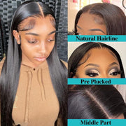 HD Straight Lace Front Human Hair Wigs 13X4X0.5 T Shape Middle Part 150% Density Brazilian Lace Frontal Wigs for Black Women (26Inch, Natural Color)