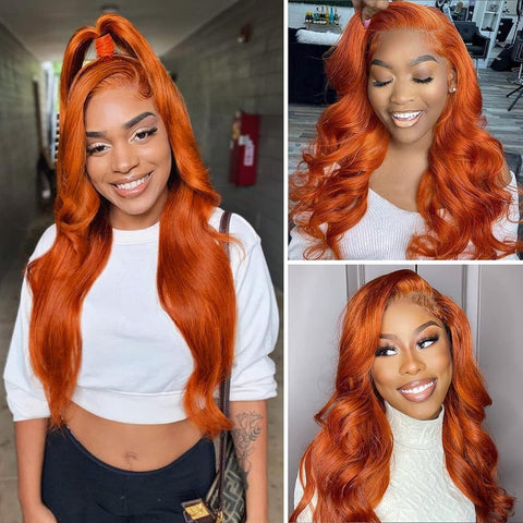 Ginger Orange Glueless Wigs 13×4 Body Wave Lace Front Wig Human Hair Pre Plucked