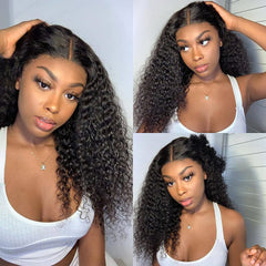 T-Part Deep Wave Lace Front Wig Human Hair for Black Women 13X4X1 Middle Part Curly Medium Brown Lace Wig with Baby Hair 150 Density Brazilian Hair Wigs 10 Inch Natural Color