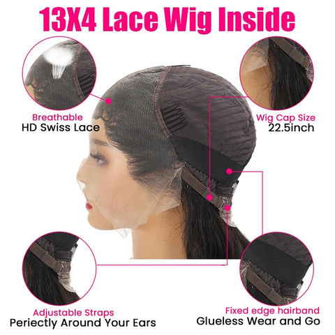 Straight Lace Front Wigs Human Hair 13X4 HD Transparent Lace Frontal Human Hair Wigs for Black Women Brazilian Glueless Wigs Hair Lace Frontal Wig 180% Density Pre Plucked with Baby Hair (28 Inch)