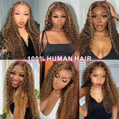 Jerry Curly Human Hair Wig Highlight P4/30 T Closure Glueless Wigs Human Hair Pre Plucked Pre Cut Lace Closure Wigs Elastic Band 200% Density, 24 Inch