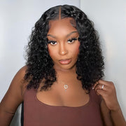 Hair Wear and Go Glueless Wigs Bob Wigs Human Hair Pre Plucked Water Wave Lace Front Wigs Human Hair Upgraded No Glue Transparent Lace Closure Wigs Human Hair for Women Natural Black 10 Inch