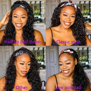 14 Inch Water Wave Headband Wig Human Hair Short Curly Bob Headband Wigs for Black Women Brazilian Water Wave None Lace Front Wigs Human Hair Glueless Machine Made Wigs Natural Color 150% Density