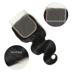 Body Wave Bundles with Closure Human Hair Brazilian 3 Bundles with 4X4 Lace Closure Natural Color (14 16 18+12)