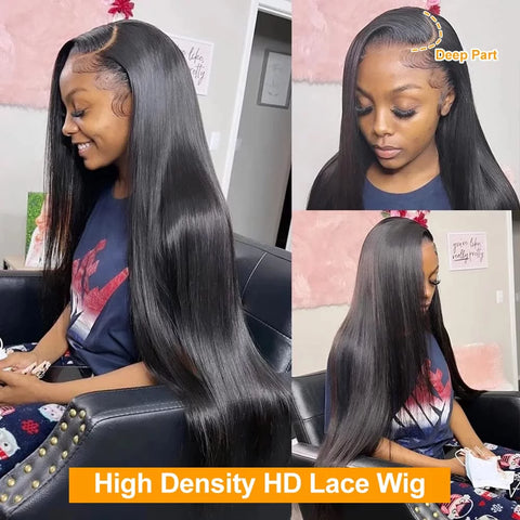 Straight 13X4 Lace Front Wigs for Black Women Human Hair Glueless Transparent HD Lace Frontal Wig Brazilian Virgin Hair Pre Plucked 150% Density Natural Black 16Inch