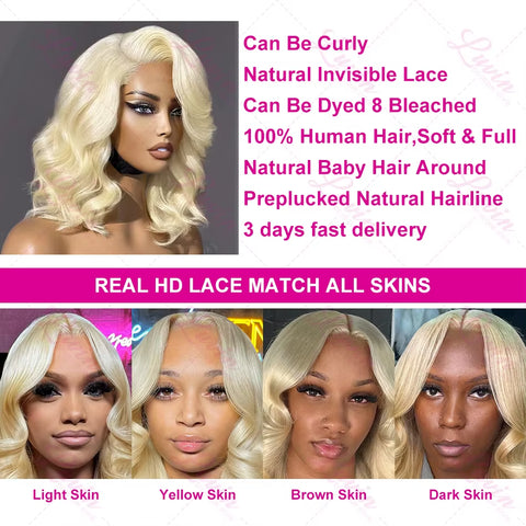 Brazilian Short Bob Wig Loose Wave 613 Honey Blonde 13X4 HD Lace Front Human Hair Wigs Body Wave Transparent Lace Frontal Wigs