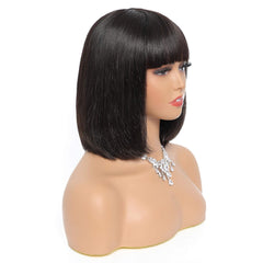 Short Human Hair Bob Wigs with Bangs 14Inch 10A Brazilian Straight Bob Wigs for Black Women Human Hair Glueless Machine Made Soft Bob Bang Wigs 150% Density (14Inch, Natural Black)