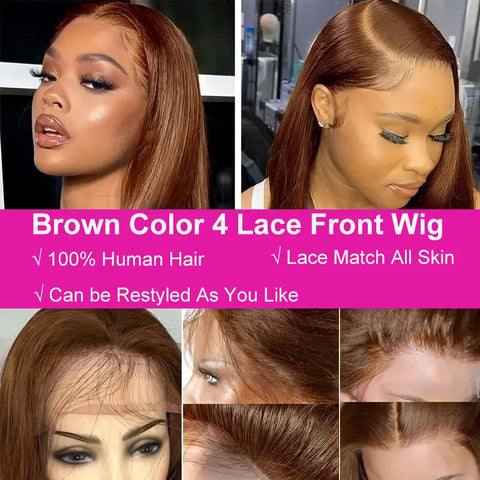 180% Color #4 Dark Brown Bob Wigs Straight 13x4 Lace Front Wig Free Part 8-16 Indian Human Hair Pre-plucked For Woman