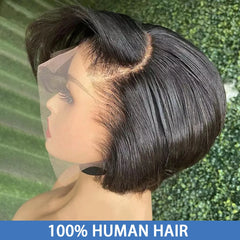 Straight Pixie Cut Wig Transparent Lace Human Hair Wigs Short Bob Wig