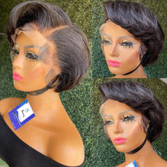 Straight Pixie Cut Wig Transparent Lace Human Hair Wigs Short Bob Wig