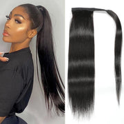 Straight Ponytail  Wrap Around Clip In Brazilian Human Hair Extension 10 To 32 Inches