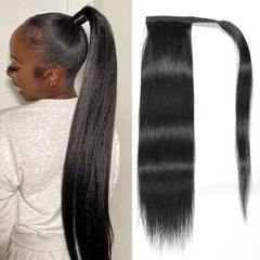 Straight Ponytail  Wrap Around Clip In Brazilian Human Hair Extension 10 To 32 Inches