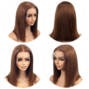 180% Color #4 Dark Brown Bob Wigs Straight 13x4 Lace Front Wig Free Part 8-16 Indian Human Hair Pre-plucked For Woman