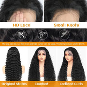 Pampering 200% High Density  Deep Wave 36 38  Inch 13x4  HD Lace Frontal Human Hair Wig Brazilian Curly Wigs For Women