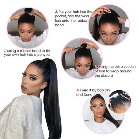 Straight Ponytail  Wrap Around Clip In Brazilian Human Hair Extension 10 To 32 Inches