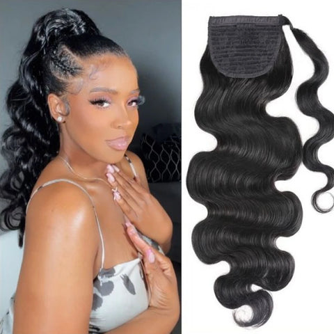 Straight Ponytail  Wrap Around Clip In Brazilian Human Hair Extension 10 To 32 Inches