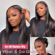 Wear Go Glueless Wig Bone Straight 13x6 HD Lace Front Wigs Human Hair Pre Plucked Glueless Lace Frontal Wigs Natural Black Color