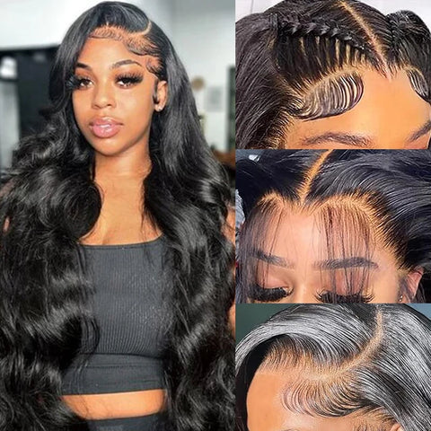 Body Wave 13x6 13x4 Lace Front Wig Human Hair Pre Plucked 200 Density with Baby Hair Natural Black 100% Human Hair Wig for Women