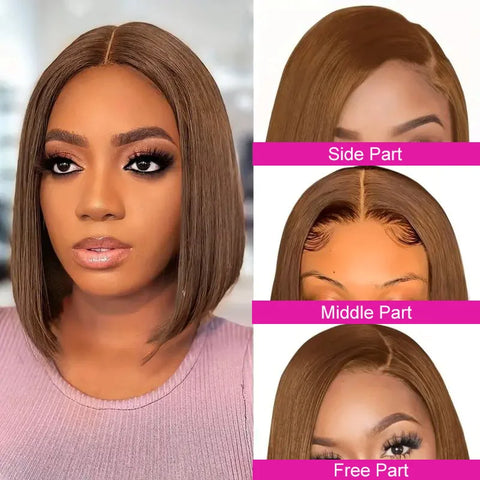 180% Color #4 Dark Brown Bob Wigs Straight 13x4 Lace Front Wig Free Part 8-16 Indian Human Hair Pre-plucked For Woman