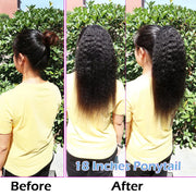 26" Natural Kinky Straight Brazilian Ponytail Human Hair Drawstring