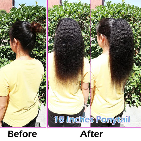 26" Natural Kinky Straight Brazilian Ponytail Human Hair Drawstring